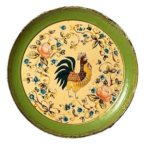 ISCO Vintage hand painted Rooster Paper Mache Alcohol Proof Plate